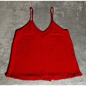 Umgee Women’s Size 2XL Linen Blend Spaghetti Strap V-Neck Tank Top w/Ruffle Hem